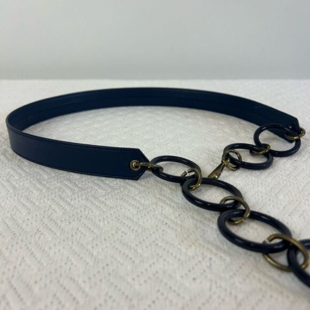 Vintage Navy Blue 80’s Belt Faux Leather Plastic Loops XL 27” 32” Retro